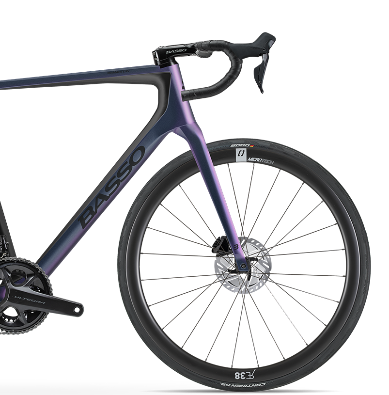 BASSO Diamante SV disc Shimano Ultegra Di2 Microtech RE38 Camaleont Závodní aerodynamické silniční kolo BASSO Diamante SV v měňavé barvě Camaleont s karbonovými koly