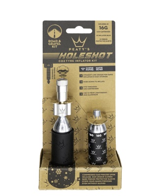 PEATYS - sada CO2 a hlavice Holeshot CO2 Tyre Inflator Road & Gravel 16G stříbrná (1)