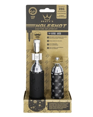 PEATYS - sada CO2 a hlavice Holeshot CO2 Tyre Inflator MTB 25G stříbrná (1)