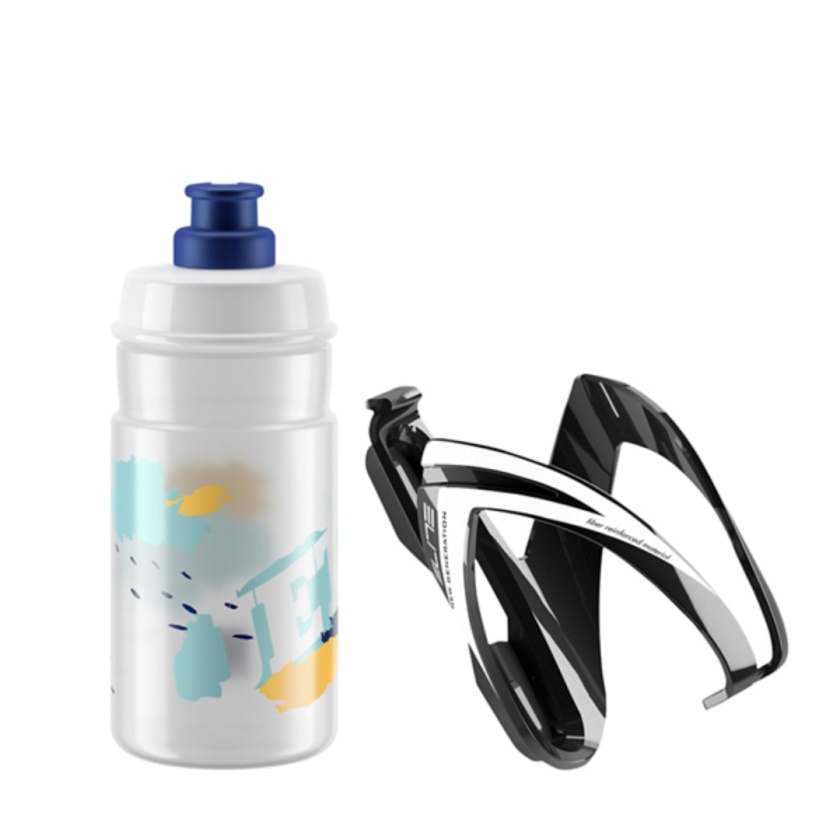ELITE - KIT CEO košík černý lesklý + láhev JET čirá/modrá 350 ml