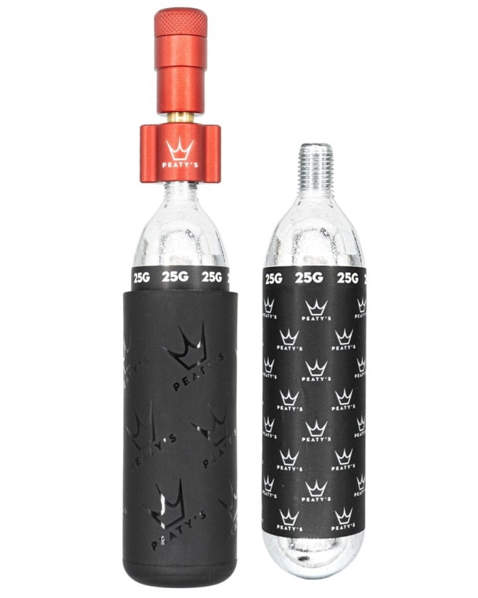 PEATYS - sada CO2 a hlavice Holeshot CO2 Tyre Inflator MTB 25G červená