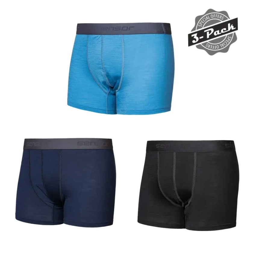 SENSOR - trenky MERINO ACTIVE 3 balení černá/modrá