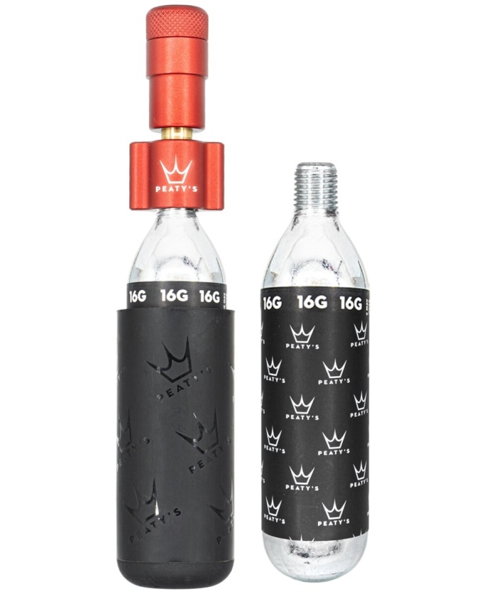 PEATYS - sada CO2 a hlavice Holeshot CO2 Tyre Inflator Road & Gravel 16G červená