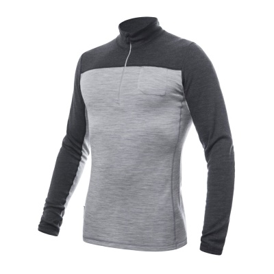 SENSOR - triko zip MERINO BOLD šedá/antracitová SENSOR - triko zip MERINO BOLD šedá/antracitová