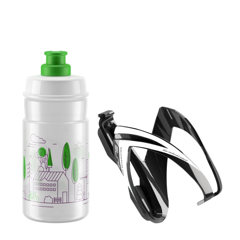 ELITE - KIT CEO košík černý lesklý + láhev JET čirá/zelená 350 ml